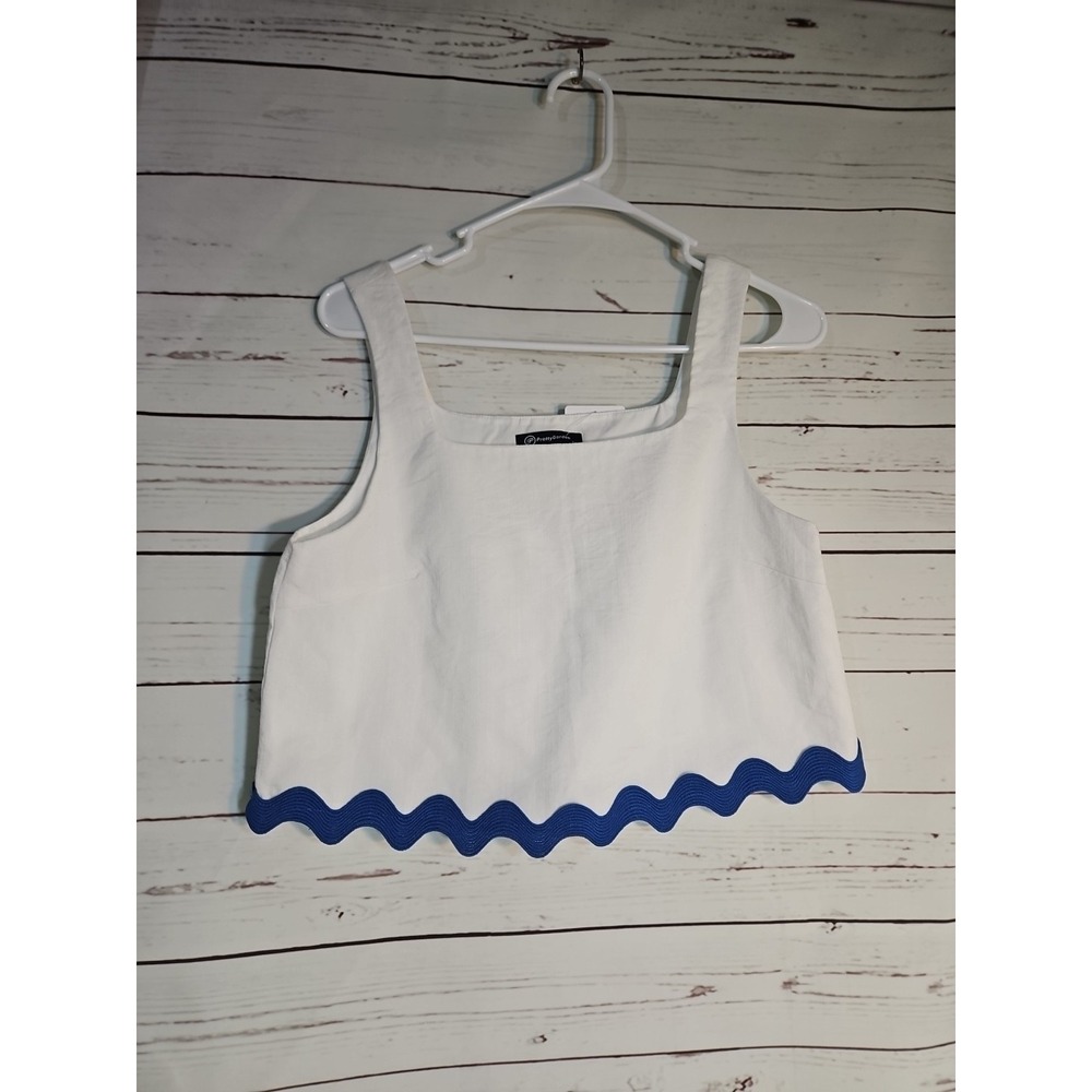 NWT Pretty GARDEN White Blue CROPPED Lined Square Neck Tank Top Women's Small